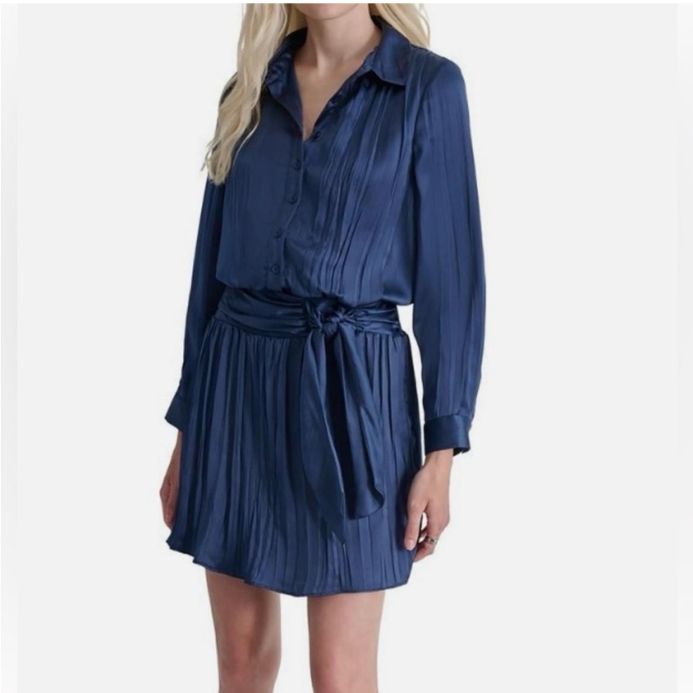 DKNY Elegant Blue Long Sleeve Dress